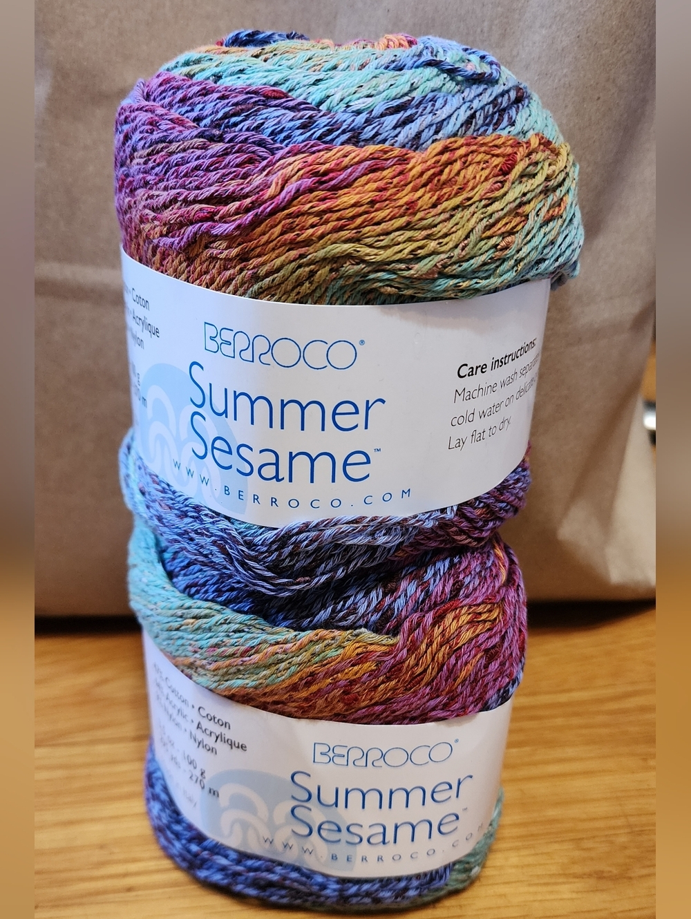 2 Balls of Berroco Summer Sesame Multicolor Yarn - Rainbow Twist